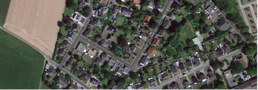 Einfamilienhausgebiet aus den 50er bis 70er Jahren im ländlich geprägten Raum Wettringen. © Google Earth.