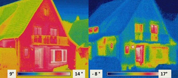 Thermofrafieaufnahmen zum Wärmeverlust, vor- und nach der energetischen Gebäudesanierung. © BSZ.